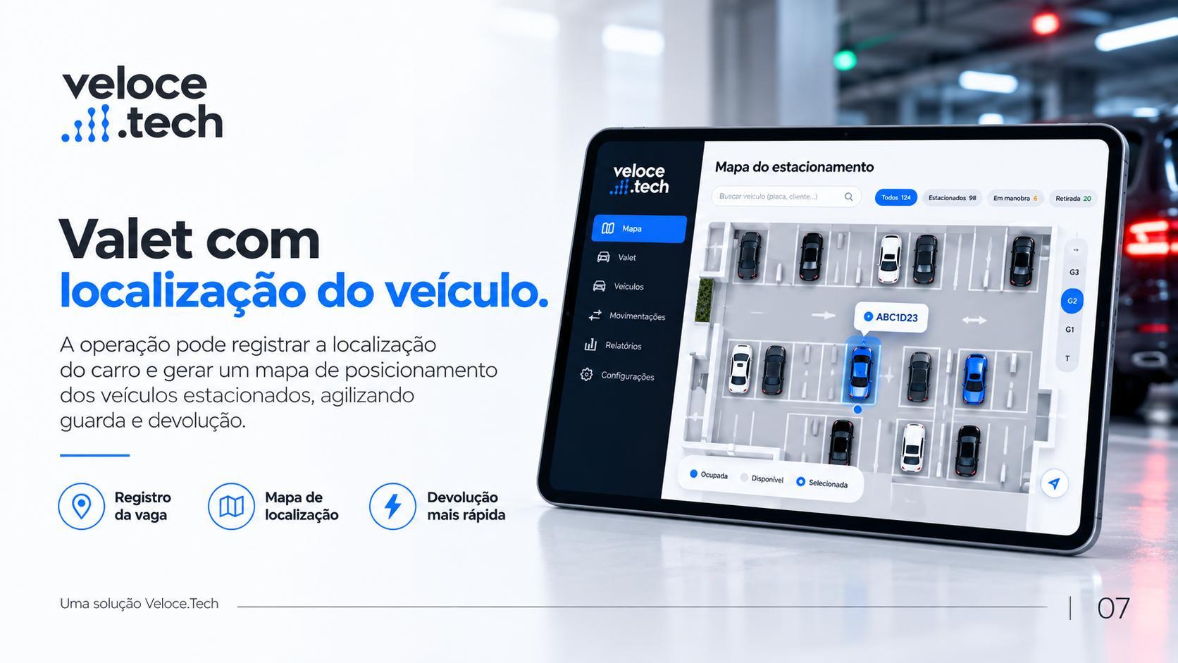 Mapa de localização dos veículos no valet
